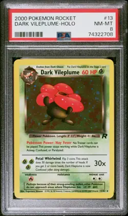 Pokemon Team Rocket Dark Vileplume Holo Rare 13/82 PSA 8 NM-Mint 2000 Unlimited - Image 1