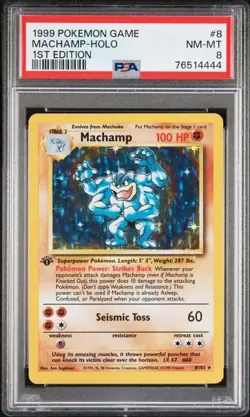 Pokemon Machamp Base Set 1st Edition Holo #8 PSA 8 Near Mint-Mint - Image 1