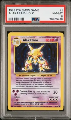 Pokemon 1999 Base Set Alakazam Holo PSA 8 1/102 Wizards of the Coast - Image 1