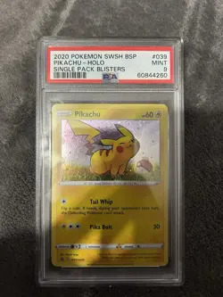 2020 Pokemon SWSH BSP Pikachu Holo Single Pack Blisters PSA 9 Mint With SWIRL - Image 1