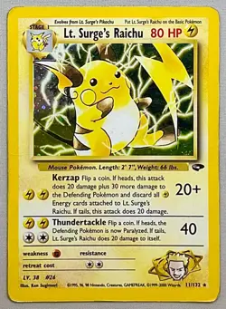 Pokemon Lt. Surge’s Raichu #11/132 Unlimited Gym Challenge - Heavily Played (HP) - Image 1