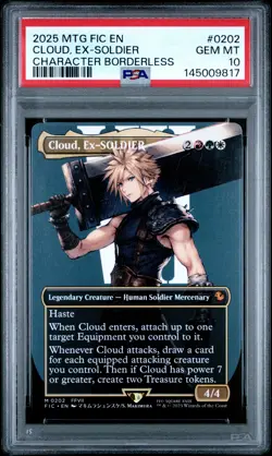 2025 MTG FINAL FANTASY COMMANDER CHARACTER BORDERLESS CLOUD, EX-SOLDIER PSA 10 - Image 1