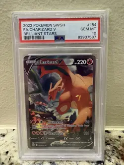 🔥2022 Pokemon Brilliant Stars Charizard V Full Art #154/172 – PSA 10 GEM MINT🔥 - Image 1