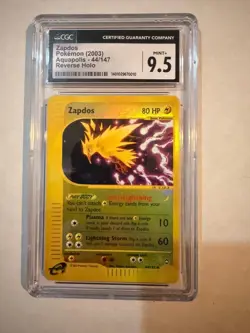 CGC 9.5 Zapdos Aquapolis 44/147 Reverse Holo Rare Pokemon TCG Card 2003 - Image 1