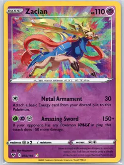 Zacian 082/185 Amazing Rare Near Mint SWSH04: Vivid Voltage Pokemon Shipnow - Image 1