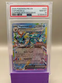 PSA 10 GEM Mint - Vaporeon Ex #023 Pokemon Prismatic Evolution Surprise Box Excl - Image 1