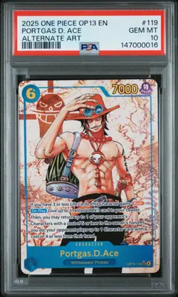 2025 ONE PIECE OP13-CARRYING ON HIS WILL 119 PORTGAS D. ACE ALTERNATE ART PSA 10 - Image 1
