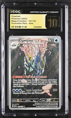 2025 POKEMON EN-MEGA EVOLUTION ILLUSTRATION RARE #141 CLAWITZER CGC 10 PRISTINE - Image 1