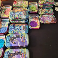 18 Prismatic Evolutions Mini Tins FULL set, Art Card + Coin NO CARDS Empty - Image 4