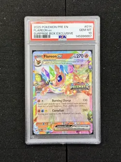 2025 POKEMON PRISMATIC EVOLUTIONS SURPRISE BOX EXCLUSIVE #014 FLAREON EX PSA 10 - Image 1
