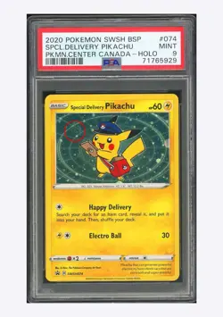 Special Delivery Pikachu Holo SWSH074 Pokemon Center Canada Promo PSA 9 Swirl🌀 - Image 1