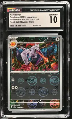 CGC 10 Aerodactyl Poke Ball Reverse Holo 142/165 Pokemon 151 sv2a Pokemon Card - Image 1