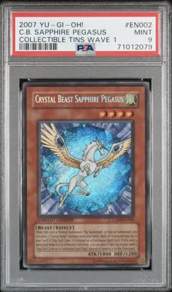 2007 YU-GI-OH TIN CRYSTAL BEAST SAPPHIRE PEGASUS CT04-EN002 HOLO PSA 9 - Image 1