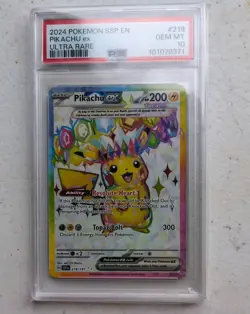 2024 POKEMON EN-SURGING SPARKS ULTRA RARE #219 PIKACHU EX PSA 10 - Image 1