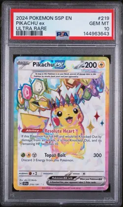 2024 Pokemon Surging Sparks - Pikachu EX Ultra Rare No. 219 PSA 10 - Image 1