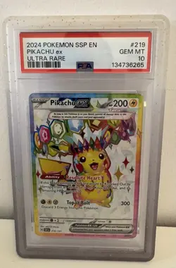 2024 POKEMON SSP EN-SURGING SPARKS ULTRA RARE #219 PIKACHU EX PSA 10 GEM MT - Image 1