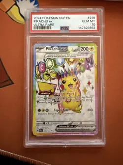 2024 POKEMON SSP EN-SURGING SPARKS ULTRA RARE #219 PIKACHU EX PSA 10 - Image 1