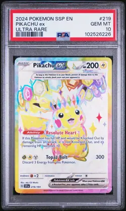 2024 POKEMON SSP EN-SURGING SPARKS ULTRA RARE #219 PIKACHU EX PSA 10 - Image 1