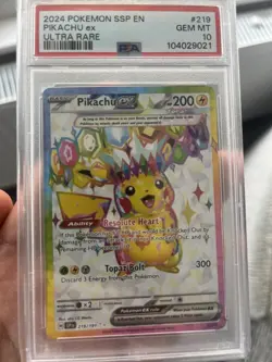Pokemon TCG PSA 10 Pikachu ex 219/191 Sv08 Surging Sparks Ultra Rare Holo - Image 3