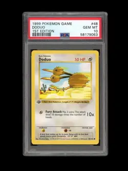 Pokemon PSA 10 GEM MINT Doduo 1st Edition Base Set Shadowless 1999 Card 48/102 - Image 1