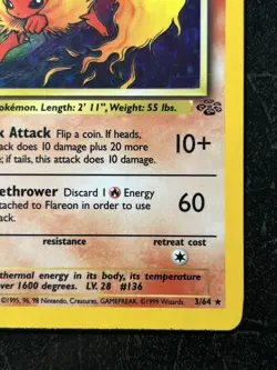 Flareon Jungle 3/64 - Unlimited Holo Rare Card - Pokemon Card TCG -MP (LP front) - Image 3