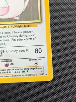 Chansey ✨ 4th Print Holo ✨ UK Base Set Pokemon Card 3/102 - 1999-2000 Rare - Image 5