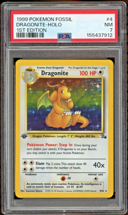 1999 POKEMON FOSSIL 1ST EDITION #4 DRAGONITE HOLO PSA 7 NM (7912 Cert) - Image 1