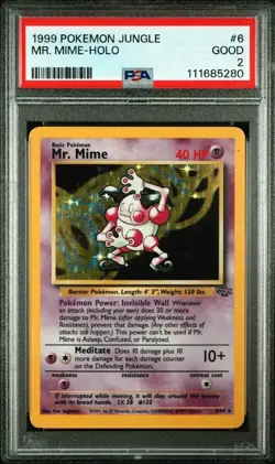 1999 POKEMON JUNGLE #6 MR. MIME-HOLO PSA 2 - Image 1