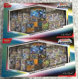 2 PACK Pokemon Prismatic Evolution Lucario Tyranitar EX Premium Collection - Image 1