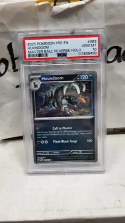 2025 HOUNDOOM MASTER BALL REVERSE HOLO PRISMATIC EVOLUTIONS POKEMON PSA 10 #063 - Image 2