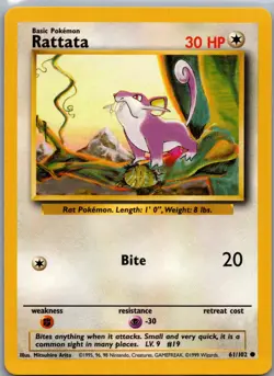Rattata 61/102 Non Holo Base Set - Pokemon Card - NM - Image 1