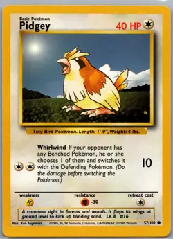 Pidgey 57/102 Non Holo Base Set - Pokemon Card - NM - Image 1