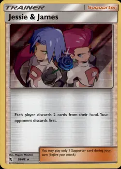 Jessie & James 58/68 Holo Rare Hidden Fates Pokemon Holo Near Mint - Image 1
