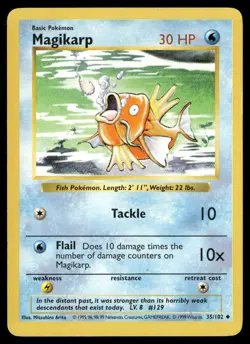 Magikarp 35/102 Uncommon Base Set Shadowless Pokemon Unlimited MP - Image 1