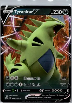 Pokemon TCG Tyranitar V 158/264 Fusion Strike Holo NM - Image 1