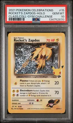 2021 Pokemon Celebrations Classic Collection #15 Rocket'S Zapdos-Holo PSA10 - Image 1