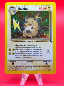 Raichu 14/62 Unlimited Holo Rare Fossil Pokemon English LP - Image 1