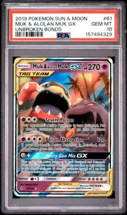 Pokemon Muk & Alolan Muk GX Unbroken Bonds #61 PSA 10 Gem Mint - Image 1