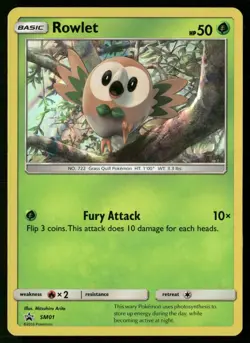 Pokemon Rowlet Sun & Moon Promo Holo SM01 Promo Lightly Played - Image 1