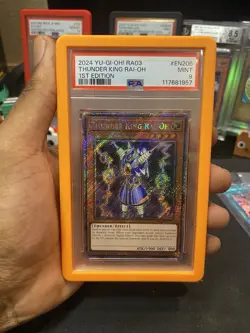 Yu-Gi-Oh Thunder King Rai-Oh RA03-EN206 Platinum Secret Rare 1st Ed PSA 9 Mint - Image 1