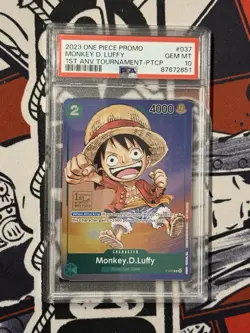 Bandai One Piece Monkey D. Luffy P-037 PSA 10 Promo 1st Anniv Tournament Foil - Image 1
