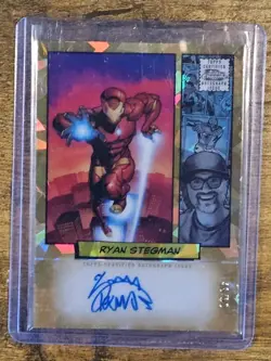 2024 Topps Chrome Marvel Artist Gold Wave Ryan Stegman Auto 46/50 Iron Man Art - Image 1