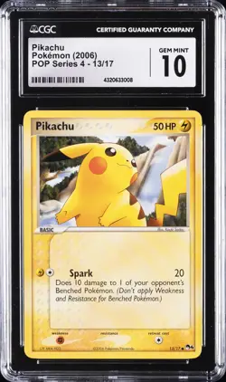 2006 POKEMON POP SERIES 4 #13 PIKACHU CGC 10 GEM MINT - Image 1