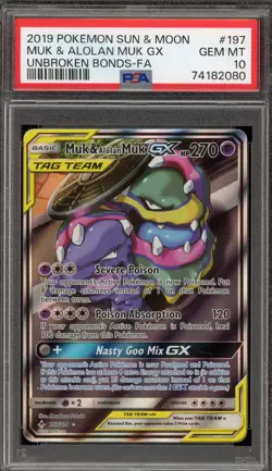Pokemon Muk & Alolan Muk GX Unbroken Bonds Full Alt Art #197 PSA 10 Gem Mint - Image 1