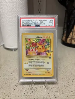 Pokemon 2021 Celebrations Pikachu Holo Black Star Birthday Card 24-Holo PSA 9 - Image 1
