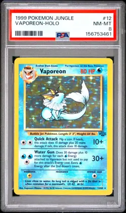 1999 Vaporeon 12/64 Jungle Holo Pokemon PSA 8 - Image 1