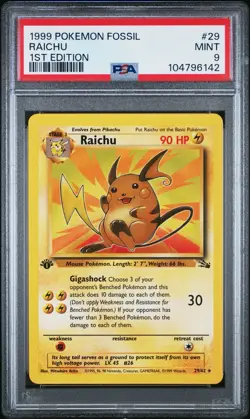 PSA 9 Mint Raichu Fossil 1st Edition Non-Holo Rare 1999 Pokemon 29 - Image 1
