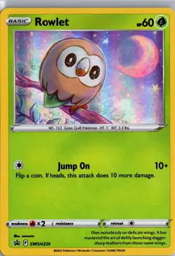 Rowlet SWSH220 Holo Promo Sword & Shield Promo Pokemon Holo Lightly Played - Image 1