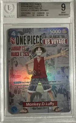 BGS 9 MINT One Piece Card Monkey.D.Luffy US College Basketball Voyage Promo - Image 1