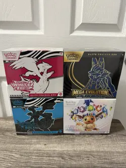 POKEMON ELITE TRAINER BOX Lot (4) BLACK BOLT WHITE FLARE PRISMATIC MEGA EVO LOT - Image 1